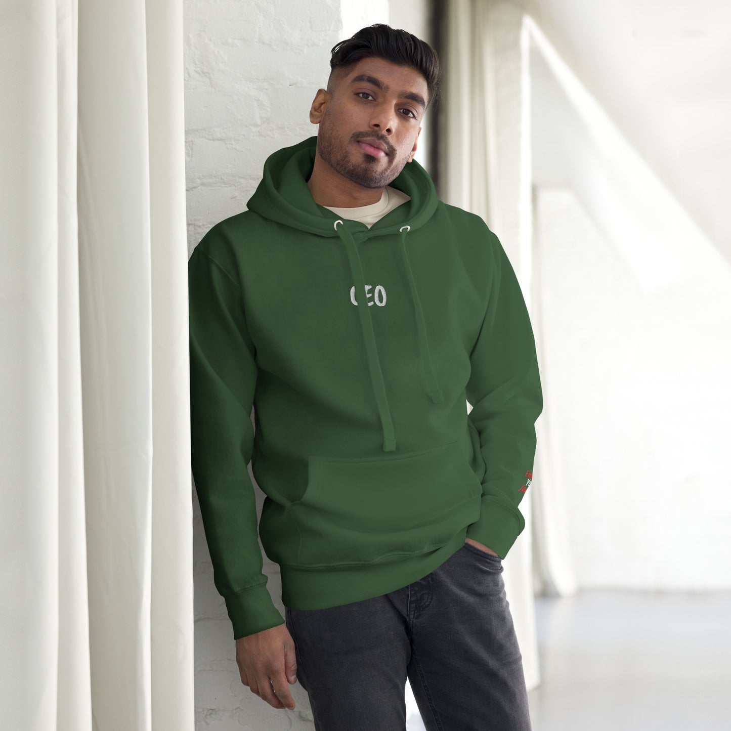 Festive Green Luxury Hoodie (White embroidery)