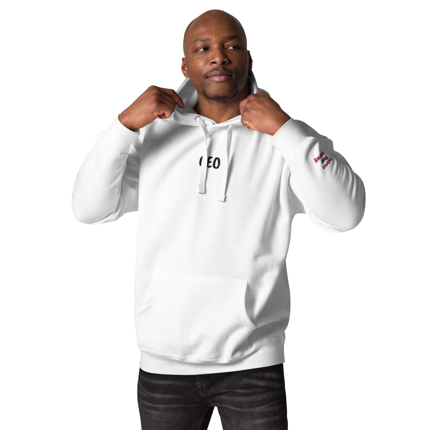Ultimate White CEO Hoodie (Black Embriodery)